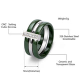 Green Yellow Ceramic Rings Rhinestone Stainless Steel Rings Jewelry