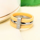 Green Yellow Ceramic Rings Rhinestone Stainless Steel Rings Jewelry