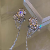 Metal Zircon Tassel Chain Earrings Hip-hop Style