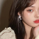 Metal Zircon Tassel Chain Earrings Hip-hop Style