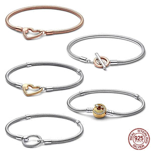 925 Sterling Silver Snake Bone Bracelet with Chain Buckle