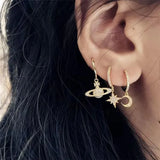 Octagonal Earrings 925 Silver Star Moon Geometry Diamond
