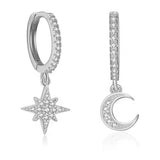 Octagonal Earrings 925 Silver Star Moon Geometry Diamond