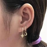 Octagonal Earrings 925 Silver Star Moon Geometry Diamond