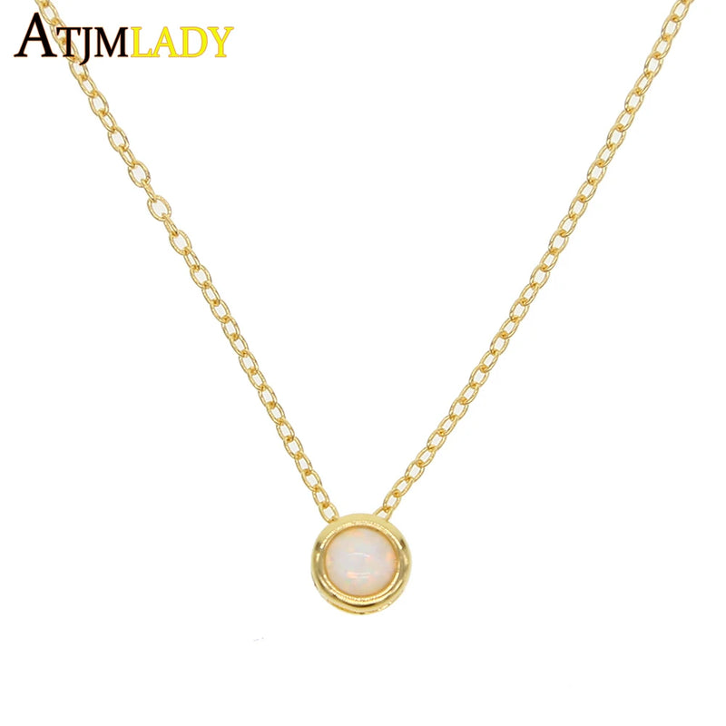 Opal Stone Pendant Necklace 925 Sterling Choker Women