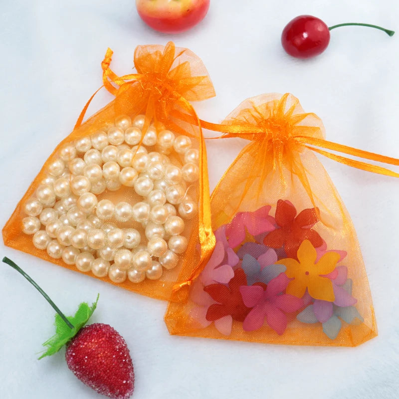 100pcs Orange Organza Bags 5x7cm for Wedding Gift Jewelry Pouches