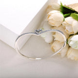 925 Silver Sparkling Bracelet Wishbone Heart Bangle for Party