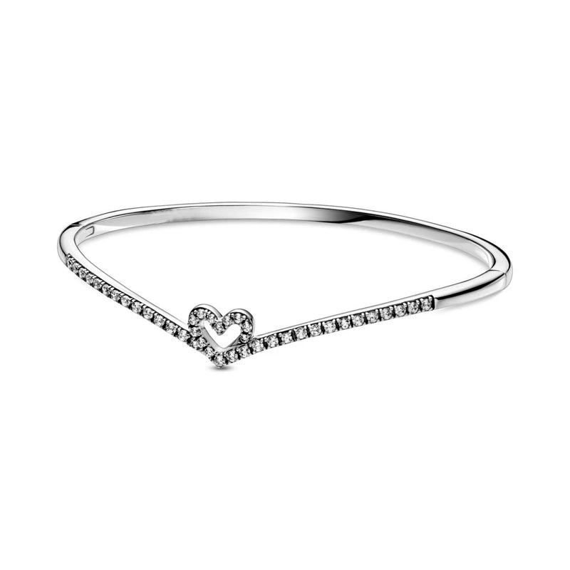 925 Silver Sparkling Bracelet Wishbone Heart Bangle for Party