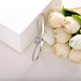 925 Silver Sparkling Bracelet Wishbone Heart Bangle for Party