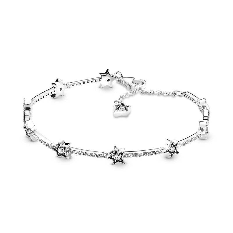 925 Sterling Silver Stars Bracelet Bangle for Bead Charm DIY
