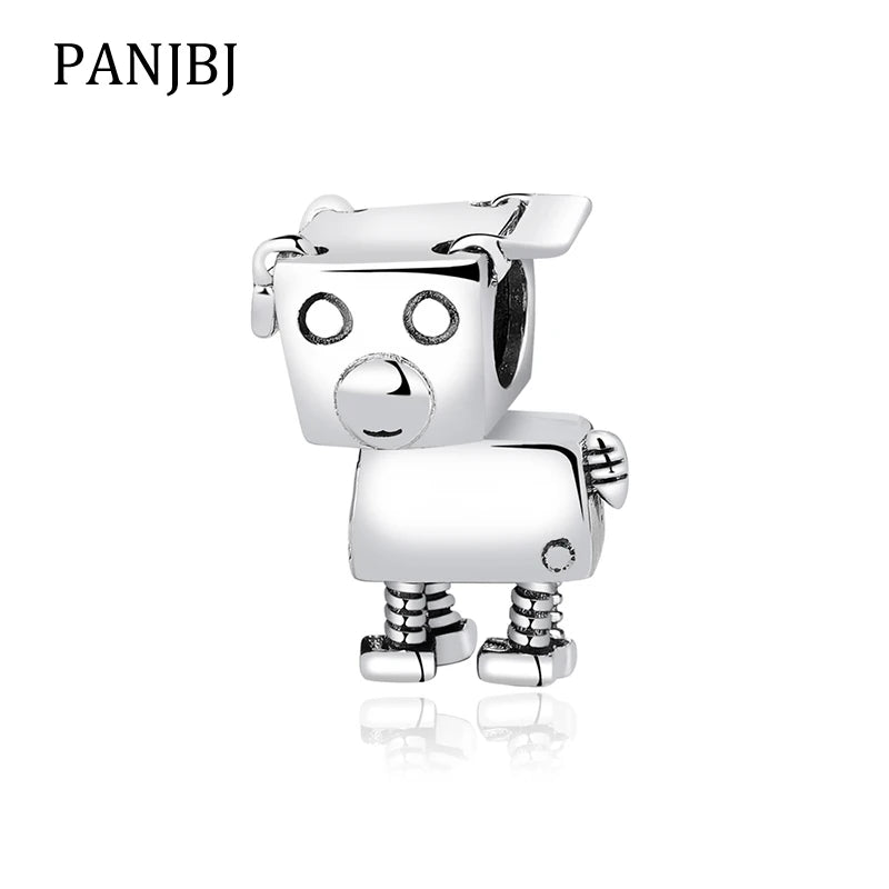925 Sterling Silver Robot Dog Charm Bead for Bracelet Necklace DIY
