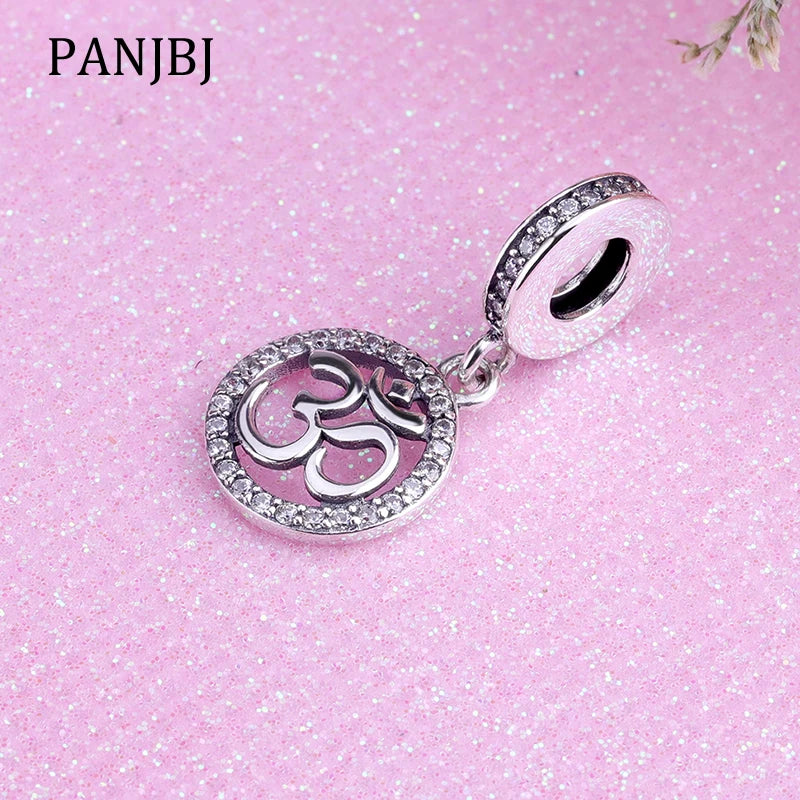 925 Silver Om Symbol CZ Dangle Charm Pendant for Bracelet DIY Jewelry