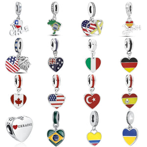 925 Silver National Flag Dangle Charm Bead for Jewelry Making