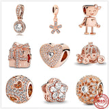 925 Silver Bella Robot Heart Bead Charm Rose Pendant Bracelet DIY Jewelry
