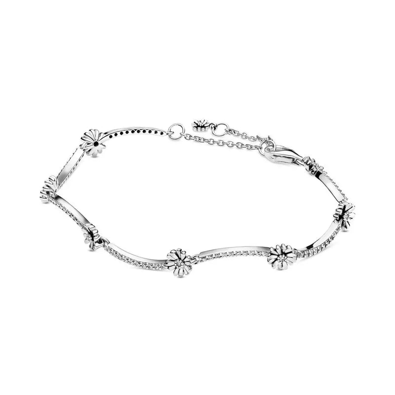 925 Sterling Silver Daisy Flower Stars Bracelet for Ladies Party DIY Jewelry