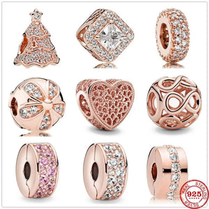 925 Silver Christmas Tree Zirconia Beads Pendant Charm Bracelet DIY