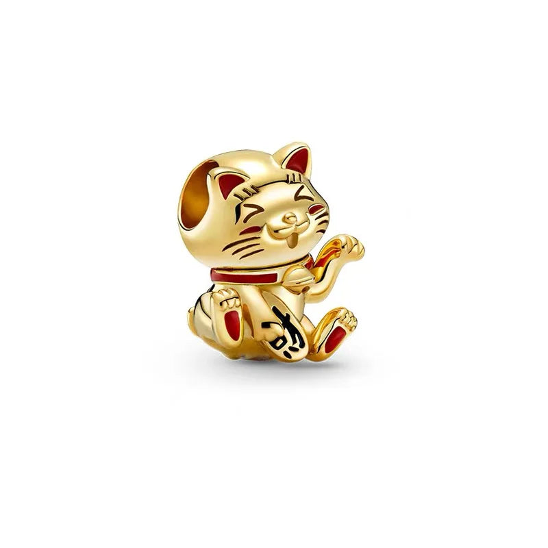 925 Sterling Silver Lucky Cat Bear Bee Fine Bead Charms