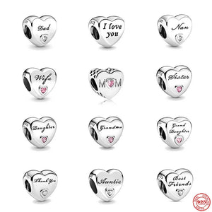 925 Silver Heart Pendant Charm for Bracelet DIY Gift
