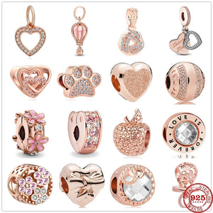 925 Silver Pink Daisy Love Spacer Clip Bead Charms Rose for Bracelets