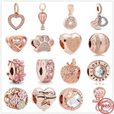925 Silver Pink Daisy Love Spacer Clip Bead Charms Rose for Bracelets