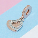 925 Silver Pink Daisy Love Spacer Clip Bead Charms Rose for Bracelets