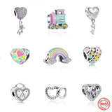 925 Silver Heart Bear Charm Train Bead For Ladies Bracelet