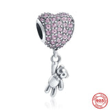 925 Silver Heart Bear Charm Train Bead For Ladies Bracelet