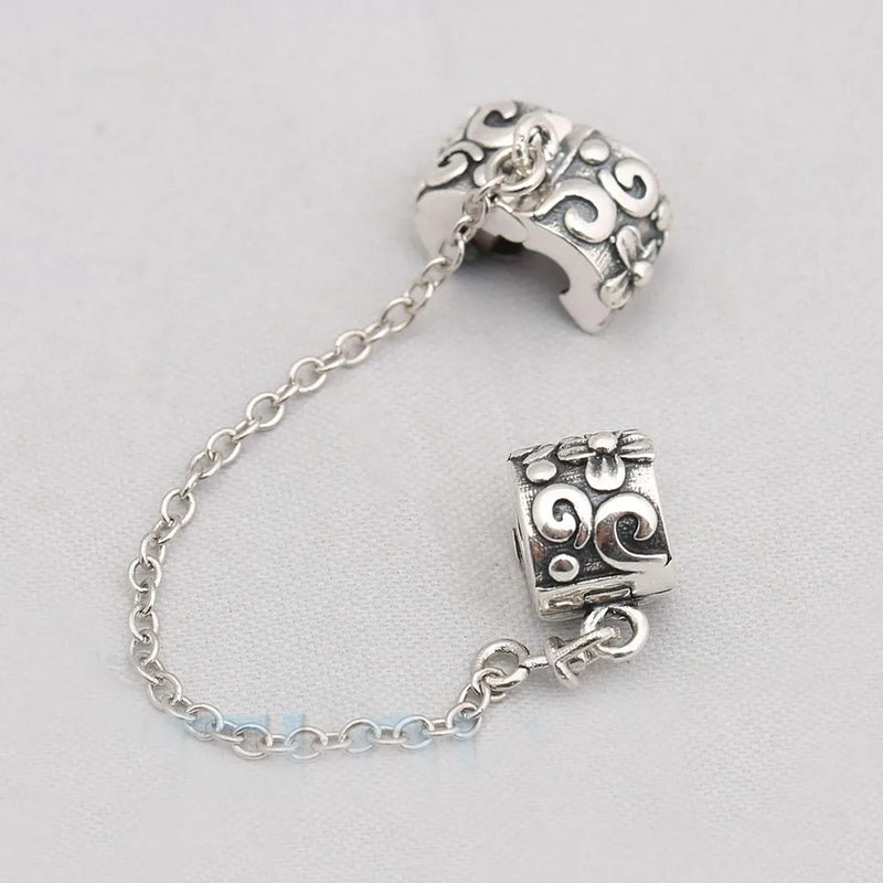 925 Sterling Silver Vintage Flower Safety Chain for Charms Bracelet
