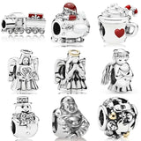 Christmas Train Airplane Santa Bead Silver Charms Jewelry
