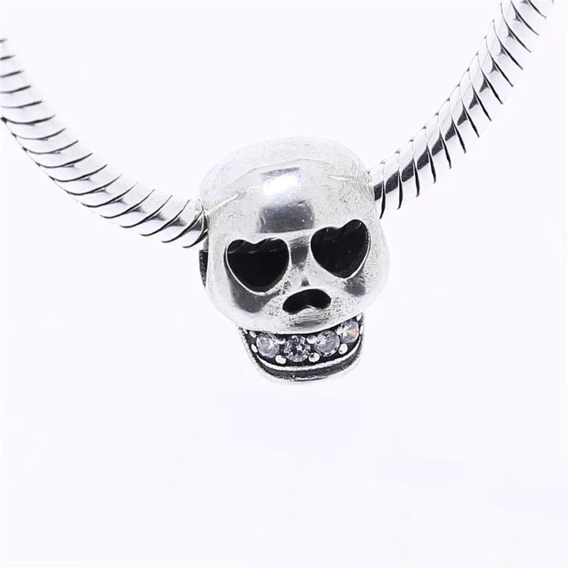925 Silver Skull Charm Clear CZ Bead for Bracelets & Necklaces