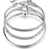 Charm Bracelet Rose Silver Alloy Snake Chain for Women Bead DIY Jewelry