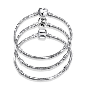 Charm Bracelet Rose Silver Alloy Snake Chain for Women Bead DIY Jewelry