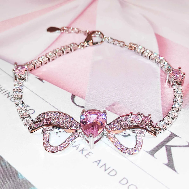 Glitter Pink Diamond Tennis Bracelet for Women