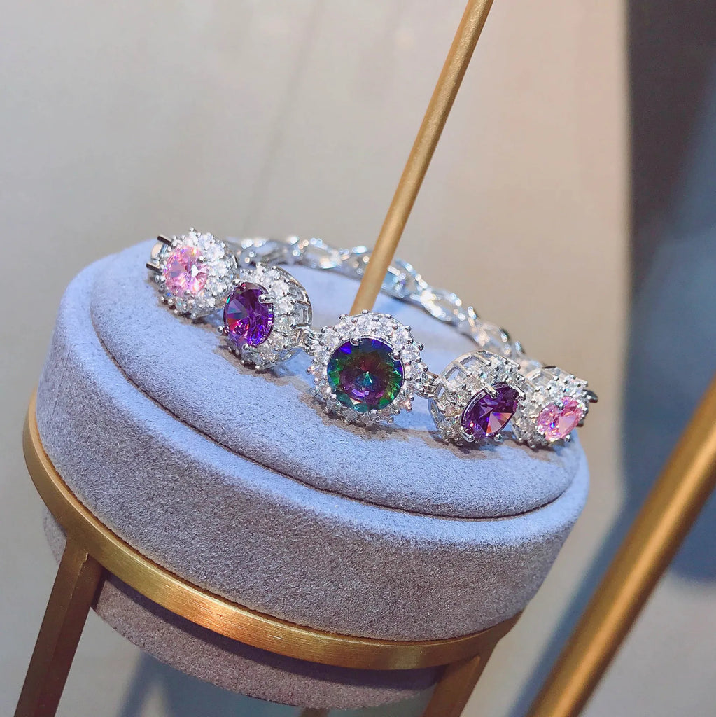 Colored Diamond Bracelet Women's High Carbon Sparkling Bracelet