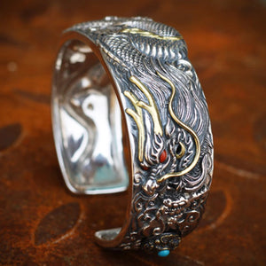 Vintage Dragon Silver Bracelet - Hand-carved Domineering Amulet Accessory