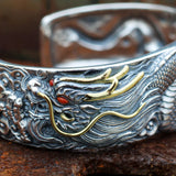 Vintage Dragon Silver Bracelet - Hand-carved Domineering Amulet Accessory