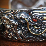 Vintage Dragon Silver Bracelet - Hand-carved Domineering Amulet Accessory