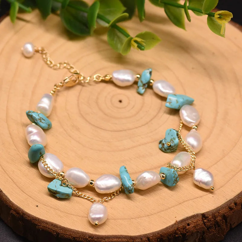 Turquoise Pearl Multilayer Charm Bracelet Women's Jewelry