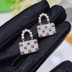 Pearl Bag Earrings Flash Diamond Stud Jewelry Gift