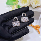 Pearl Bag Earrings Flash Diamond Stud Jewelry Gift
