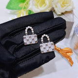 Pearl Bag Earrings Flash Diamond Stud Jewelry Gift