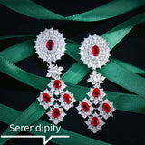 Red Gemstone Stud Earrings with High Carbon Diamonds