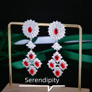 Red Gemstone Stud Earrings with High Carbon Diamonds