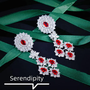Red Gemstone Stud Earrings with High Carbon Diamonds