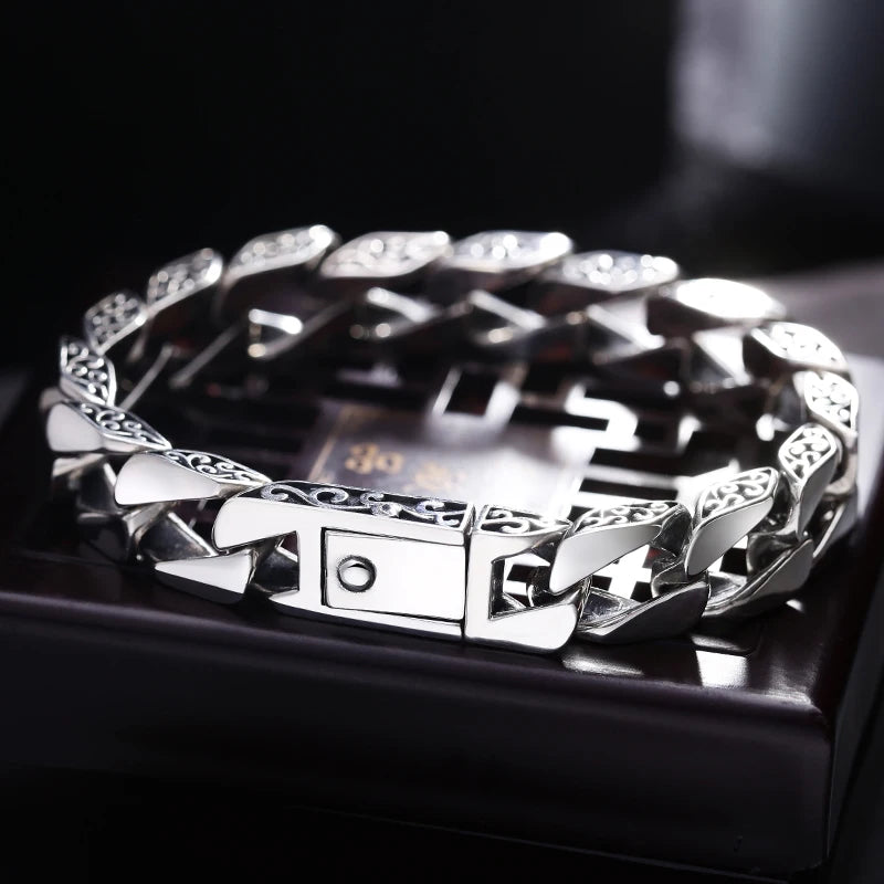 Silver Men Charm Bracelets Retro High Biker Jewelry