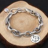 Vintage Silver Smiley Thick Strips Bracelet