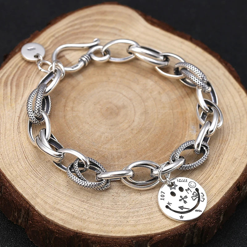 Silver Smiley Thick Strips Bracelets Vintage Jewelry