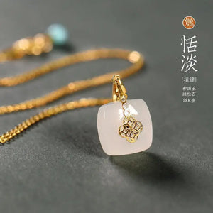 Hetian Jade Peace Buckle Turquoise Clavicle Chain Necklace