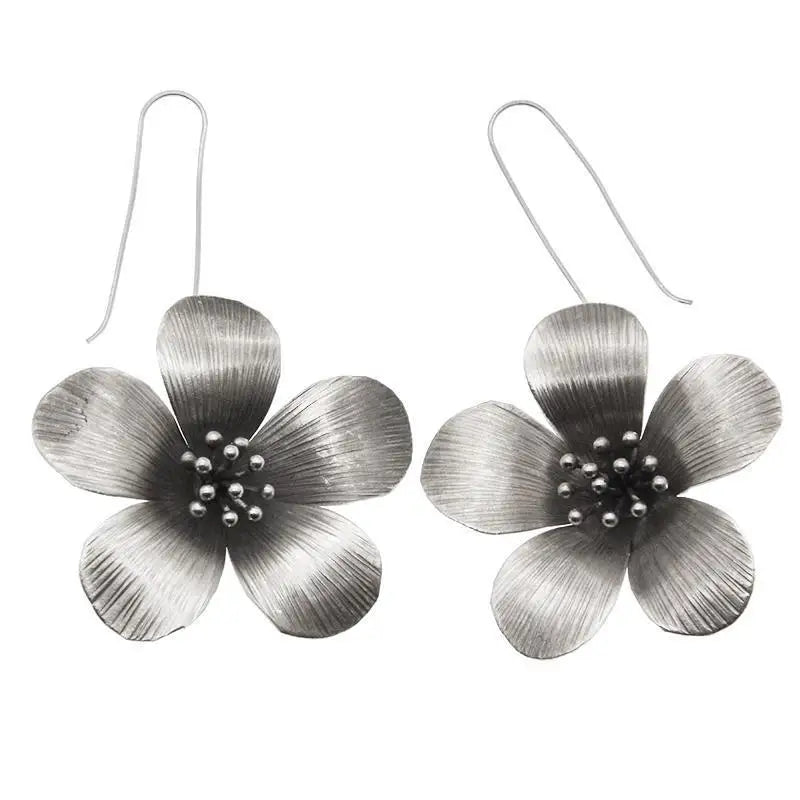 Ethnic Style Silver Flower Earrings Retro
