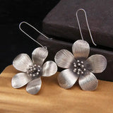 Silver Retro Flower Earrings Ethnic Style Exaggerated